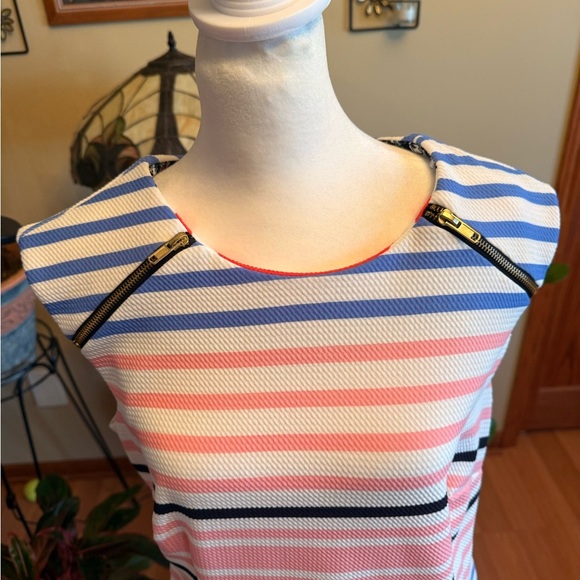 Karin Steven’s Shift Women's Pink White Blue Sleeveless Summer Dress Size 12 - Picture 2 of 16